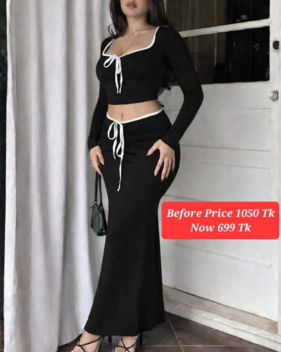 Double toned fullsleeve skirt cord set