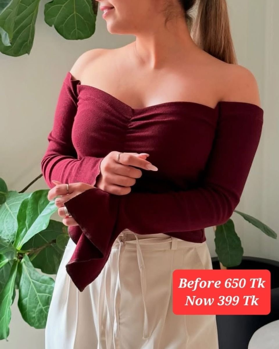 Ruched elastic offshlder top