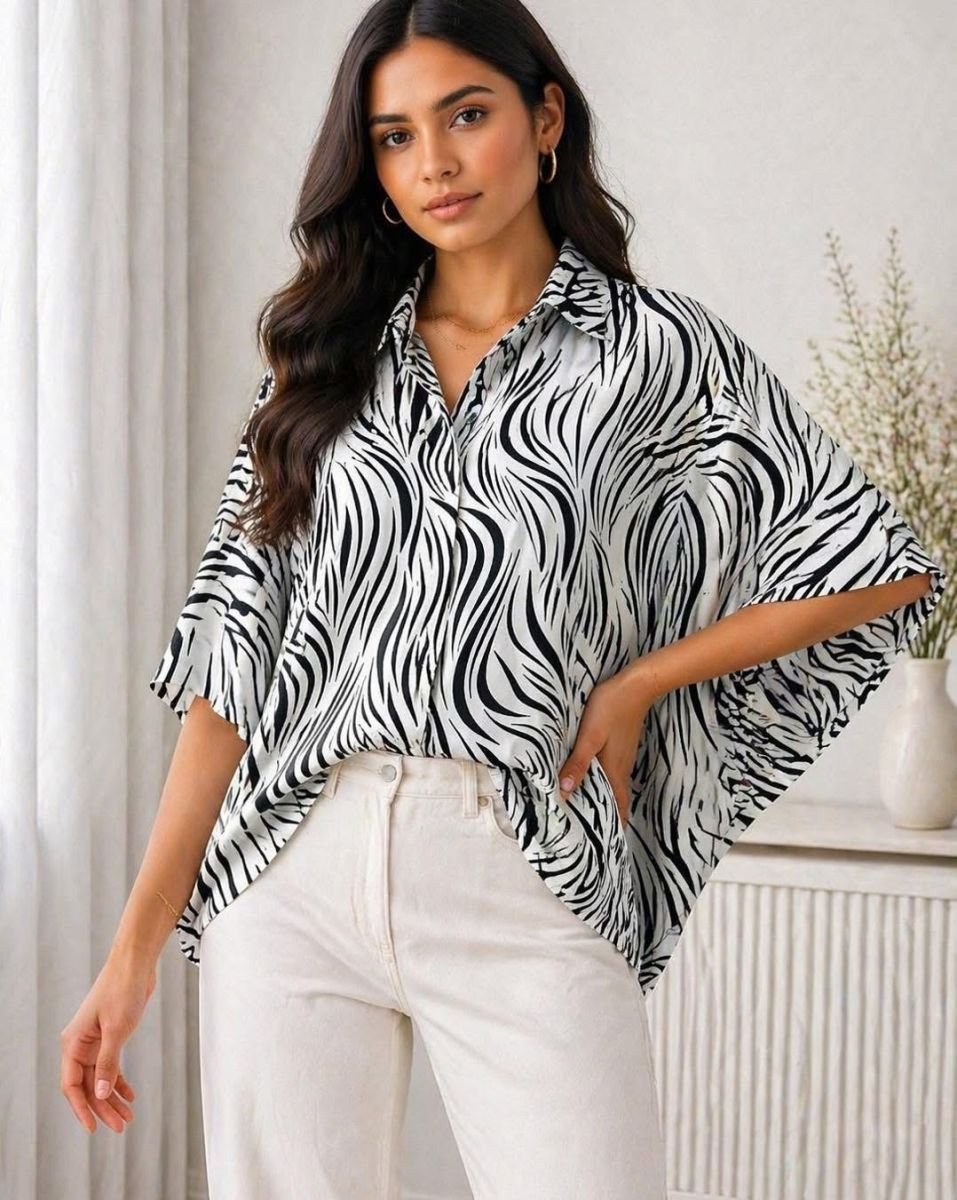 Printed kaftan Blackwhite waves 008
