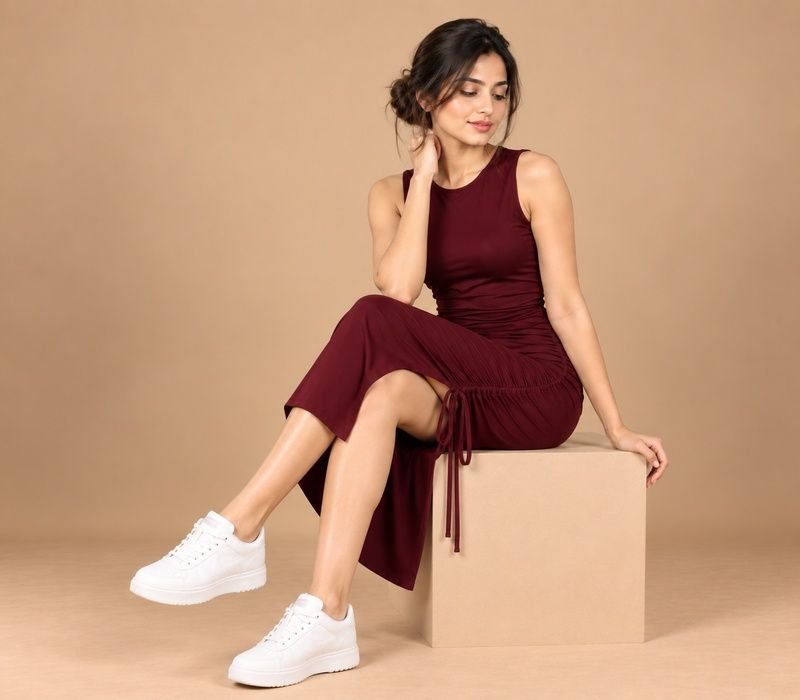 Sleeveless sideslitbodycon with (fita)