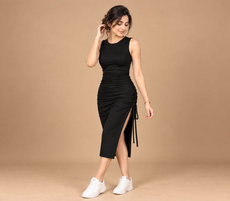 Sleeveless sideslitbodycon with (fita)