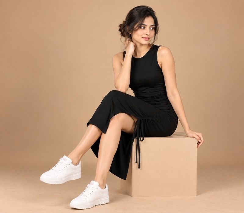 Sleeveless sideslitbodycon with (fita)