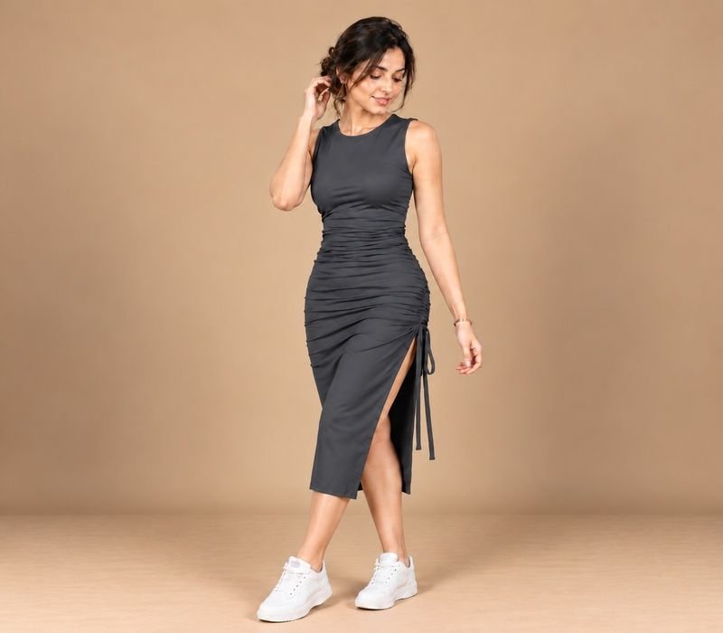 Sleeveless sideslitbodycon with (fita)