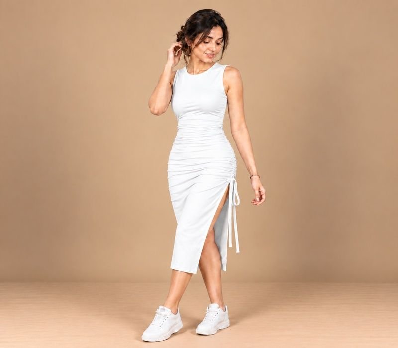 Sleeveless sideslitbodycon with (fita)