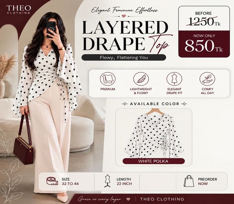 Printed layer drape whitepolka