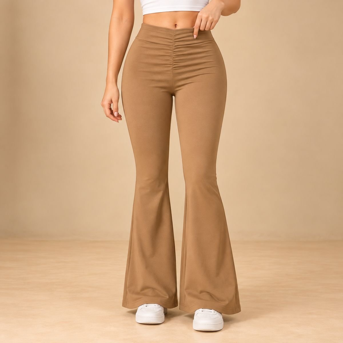 High waisted ruched flare pants