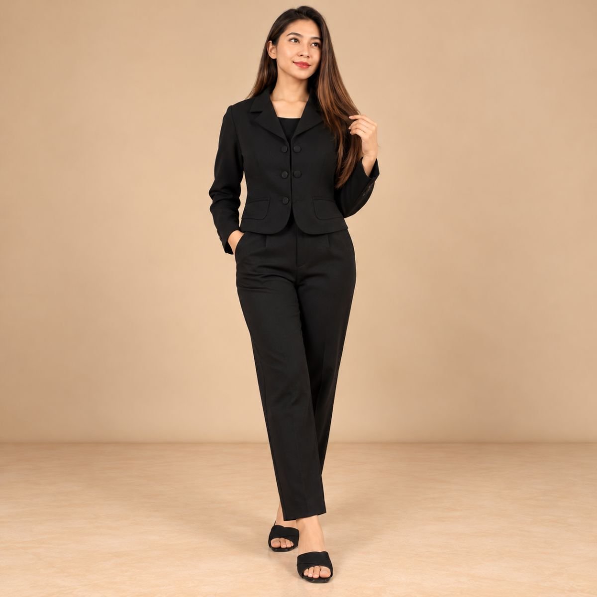 4 botton solid blazer cord set