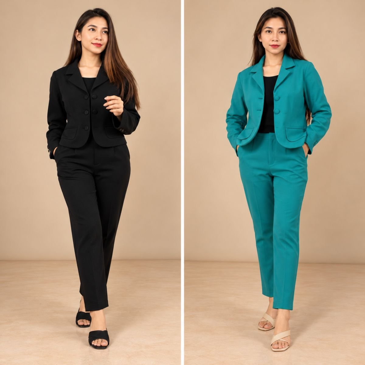4 botton solid blazer cord set