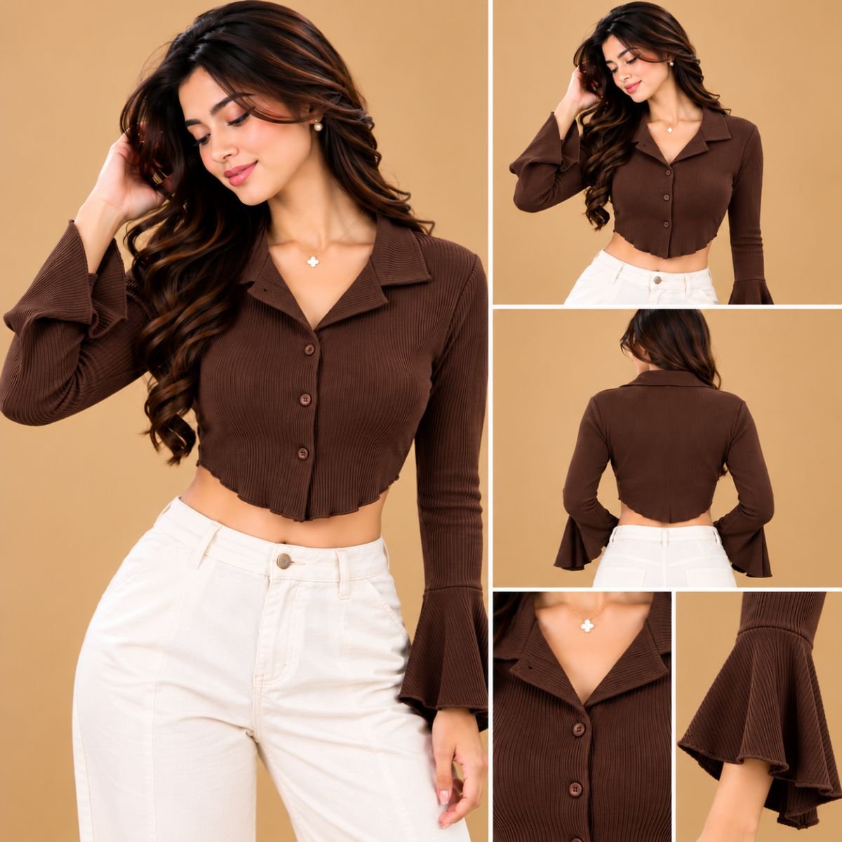 Flare sleeve crop shirt