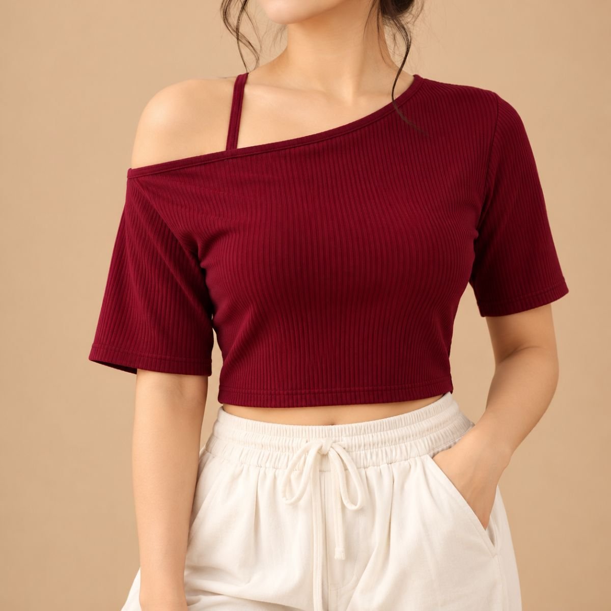 One drop sholder crop top