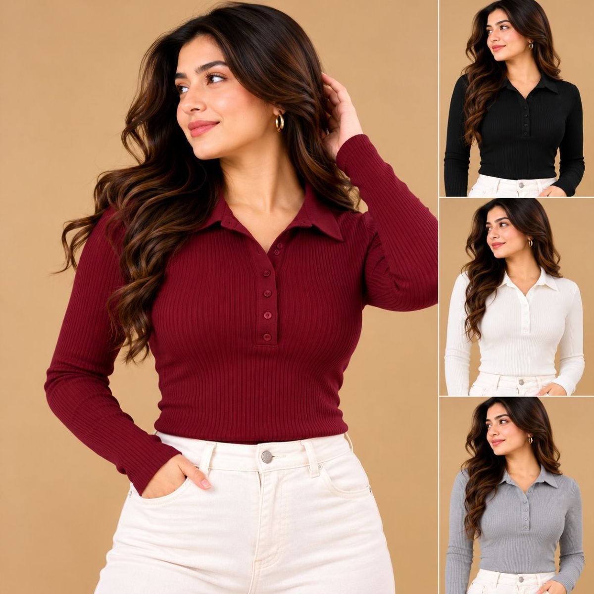 Front botton full sleeve t shirt( coller)
