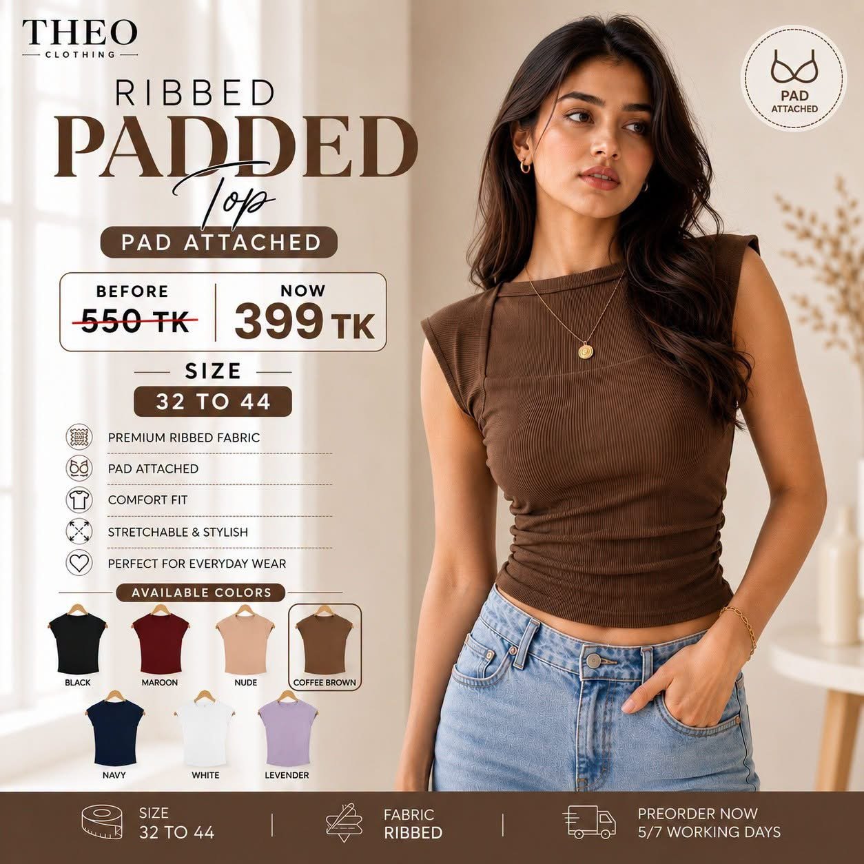 Elana  paded luxe top