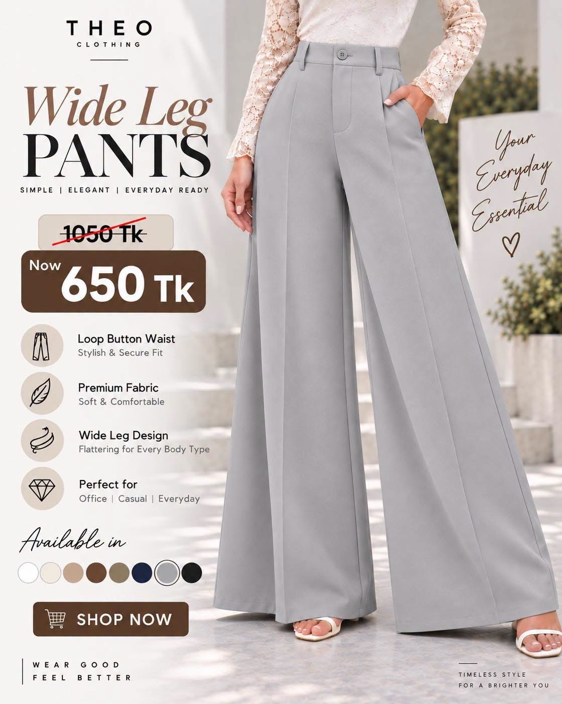 Loop botton wide leg pant
