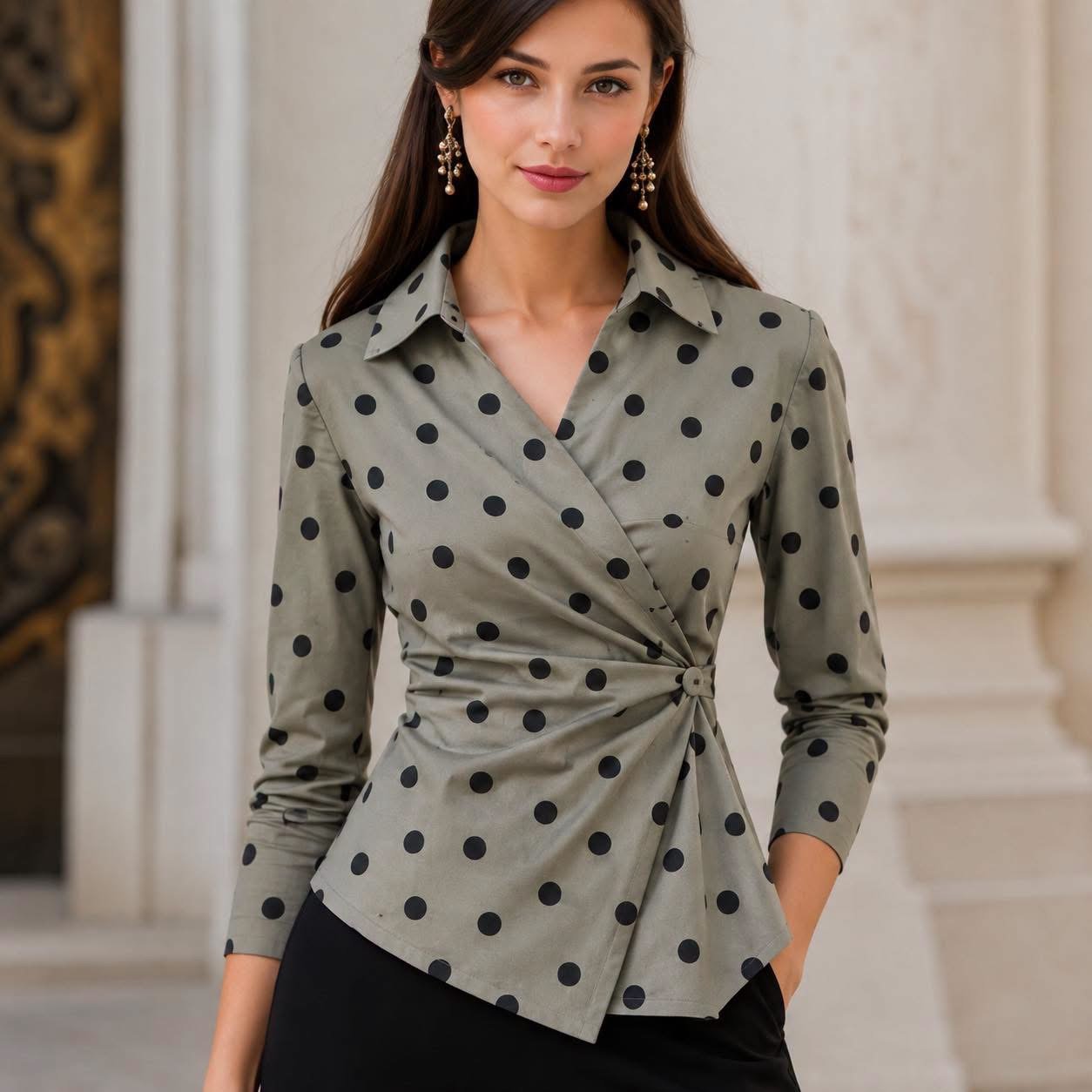 Kunafa top gray polka dots