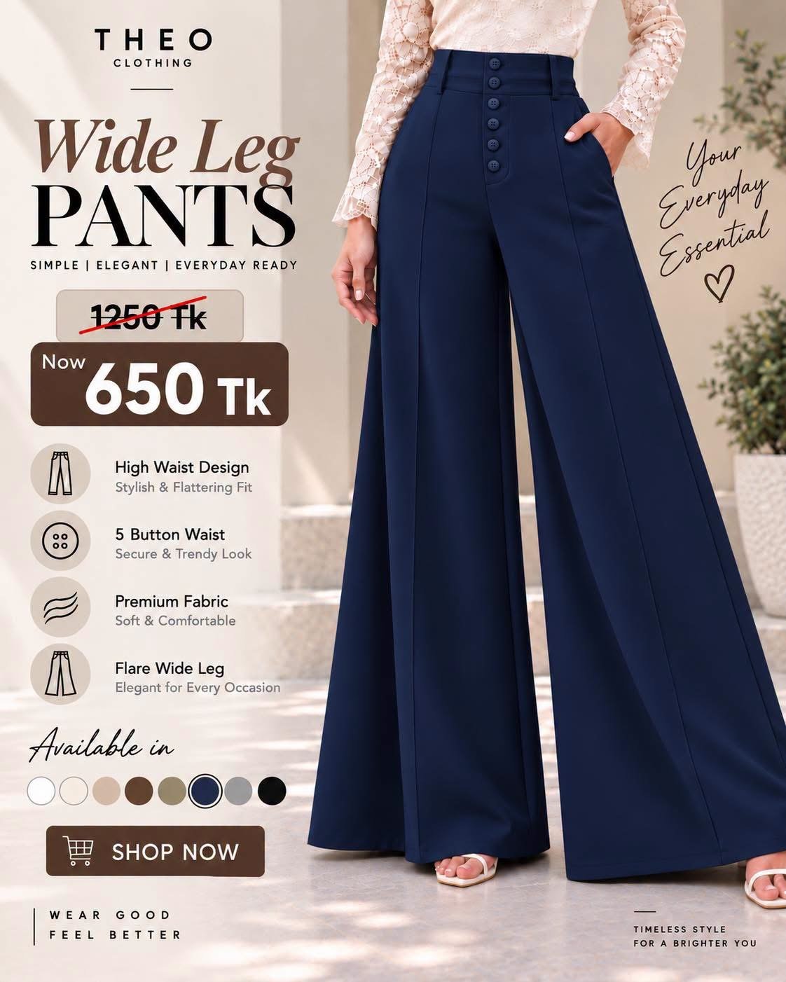 6 botton wide leg pant