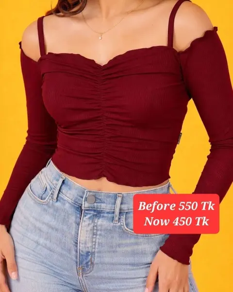 Offsholder ruched ribbed top