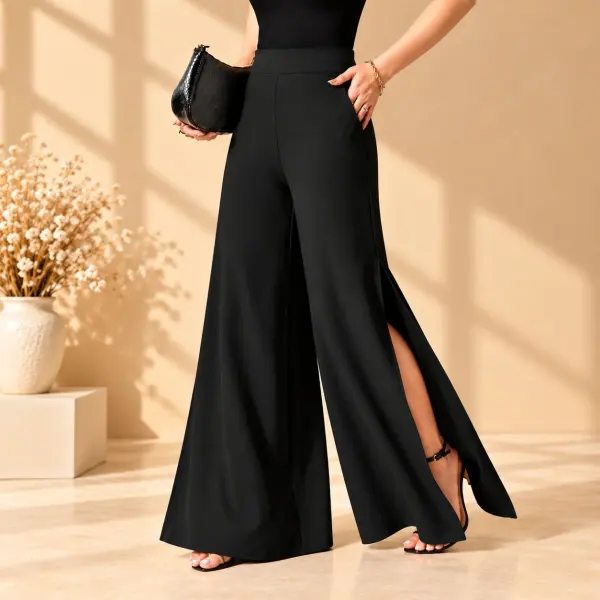 Wide leg side slit pant