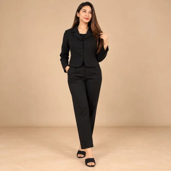 4 botton solid blazer cord set