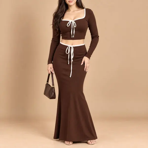 Double toned fullsleeve skirt cord set
