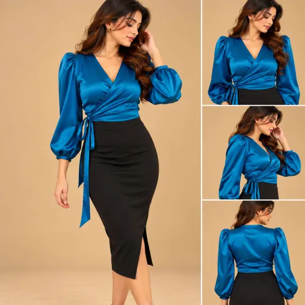 Satin silk knot Warp top